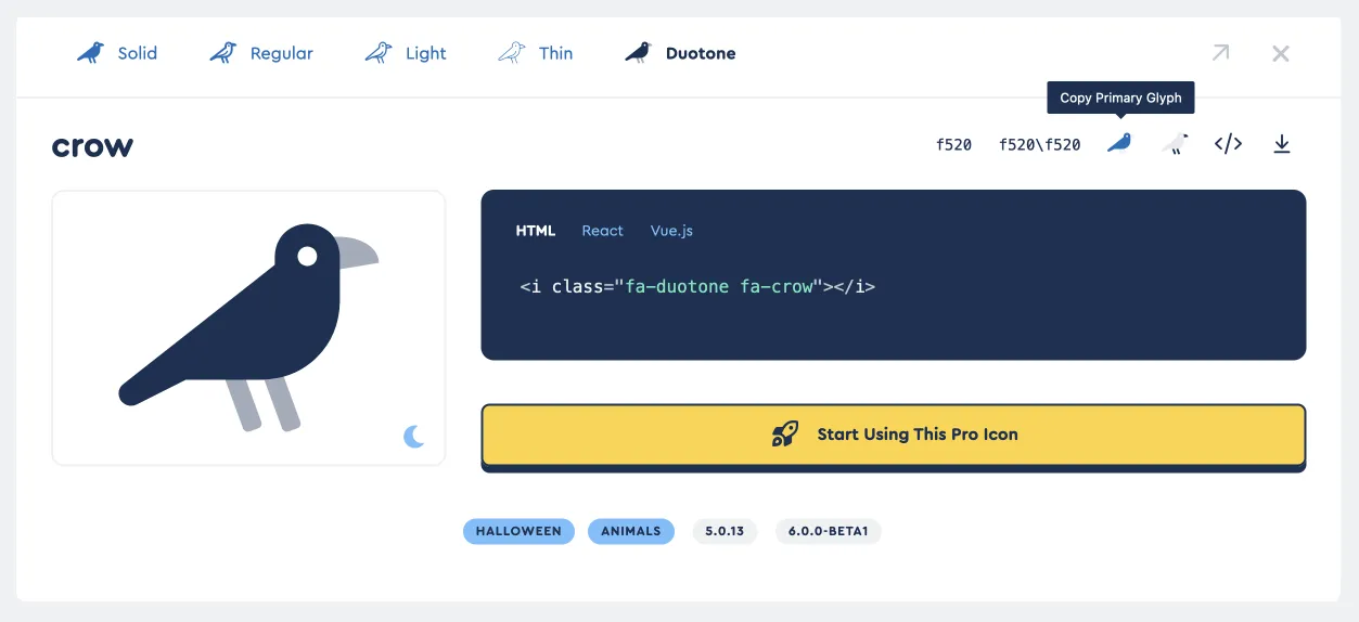Icon details copying the primary and secondary glyphs