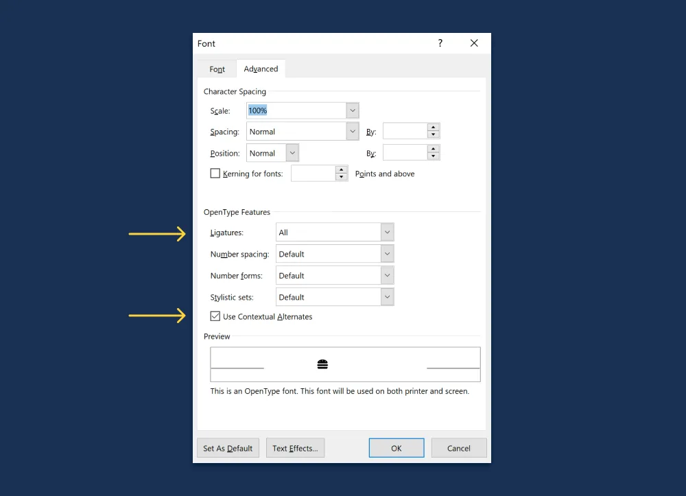Enabling Font Awesome ligatures in Microsoft Office