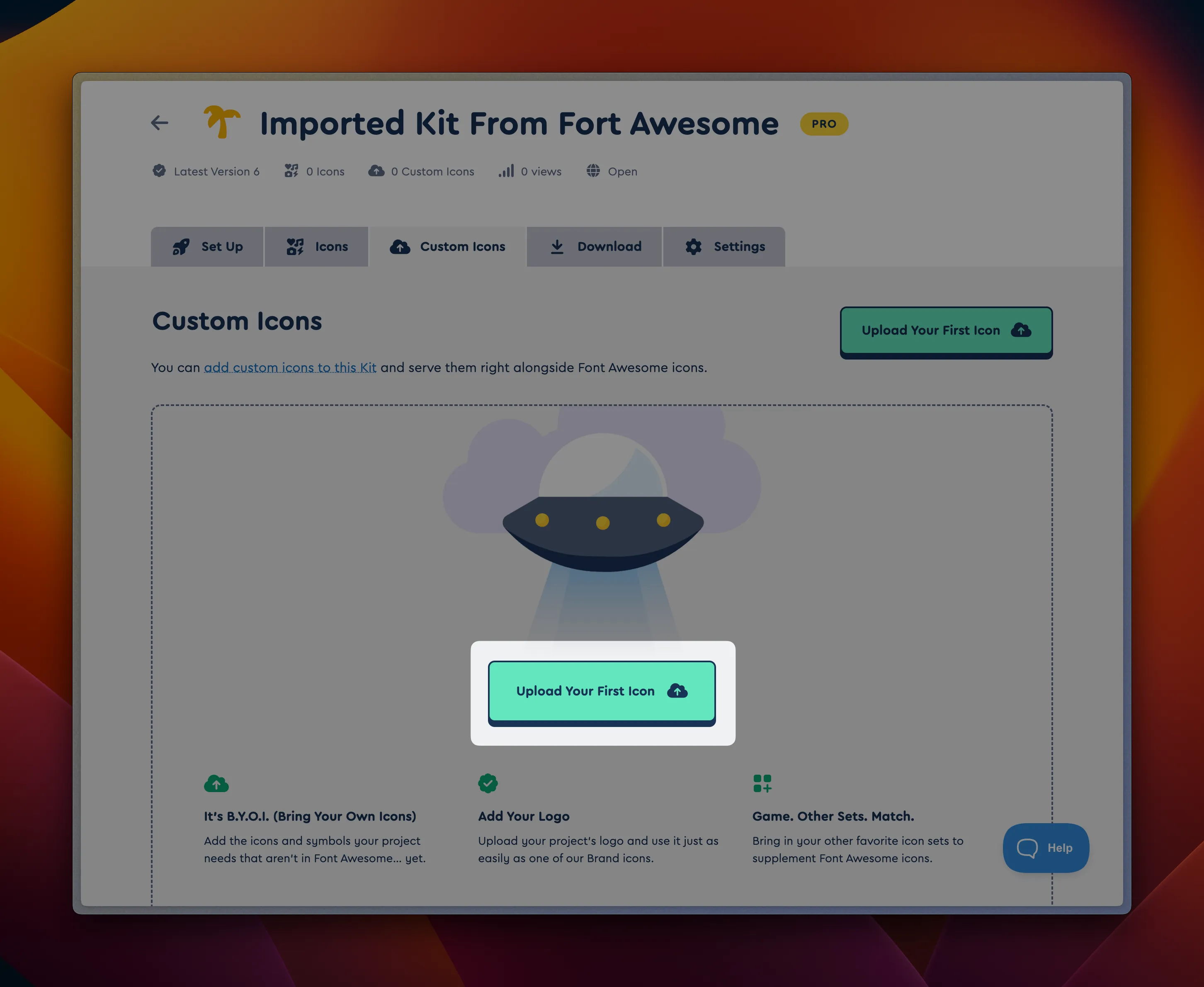 Find the page that allows you to upload icons
