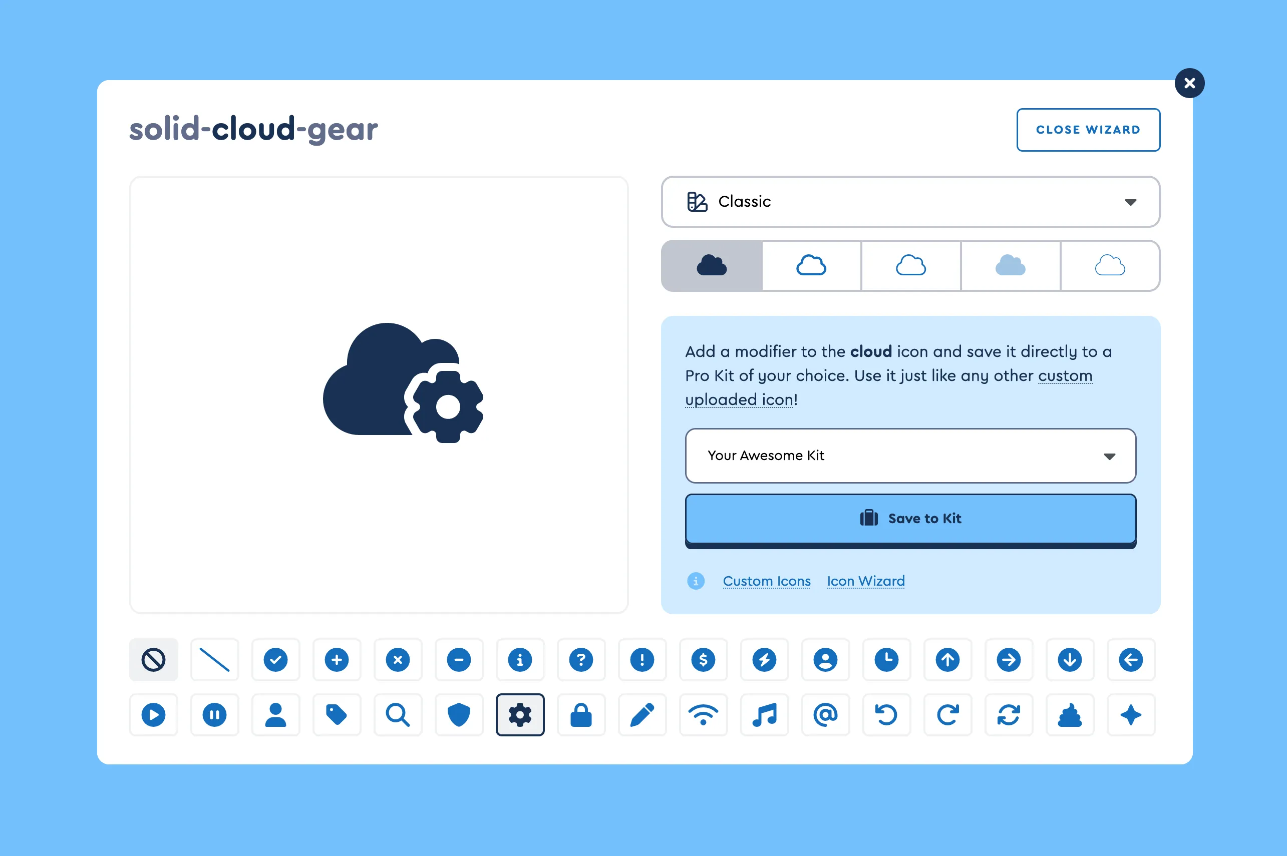 Select a modifying element and save the new icon to a Kit.